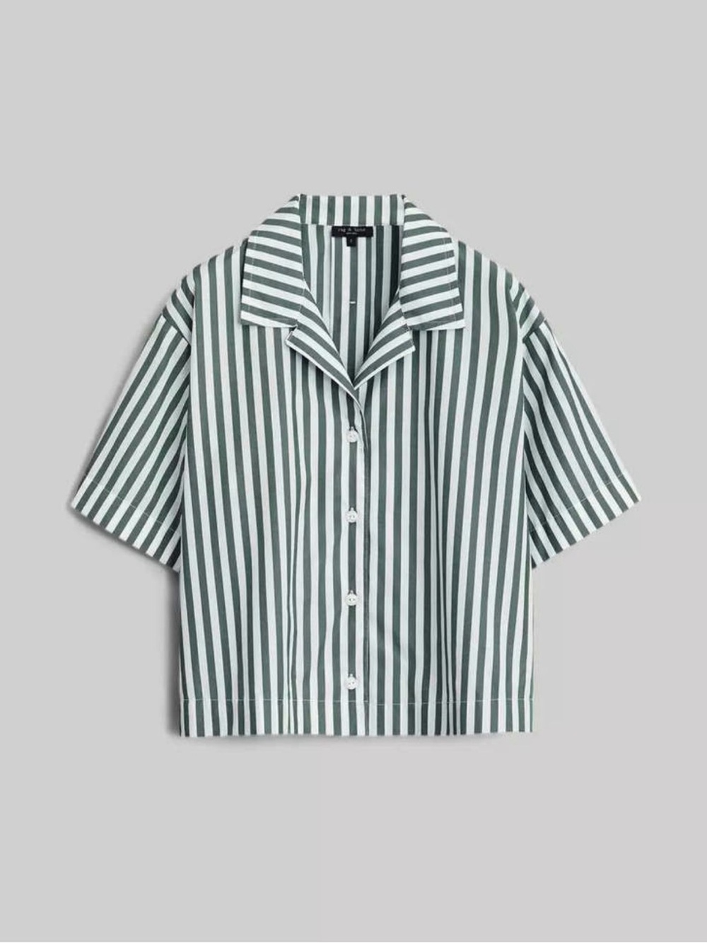 rag & bone Reed 100% Cotton Green and White Stripe Short-Sleeve Shirt